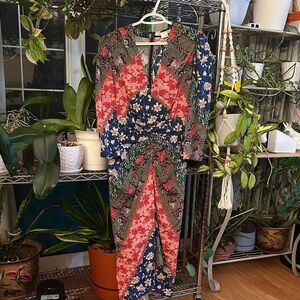 Veronica Beard Multicoloured Ruched Patchwork Silk Mary Dress